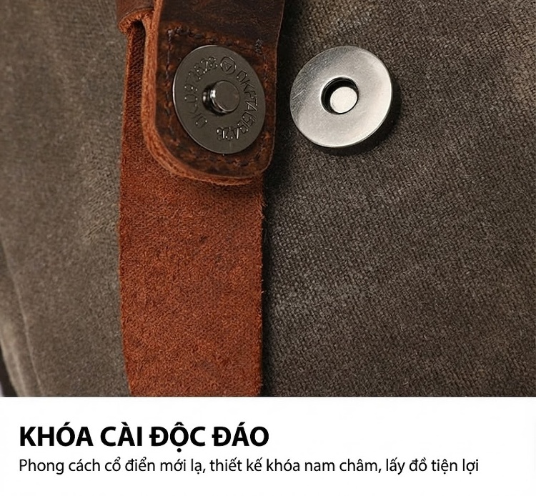 Túi Đeo Chéo Nam Nữ Da Thật Vải Canvas Phong Cách Retro chi tiết 10