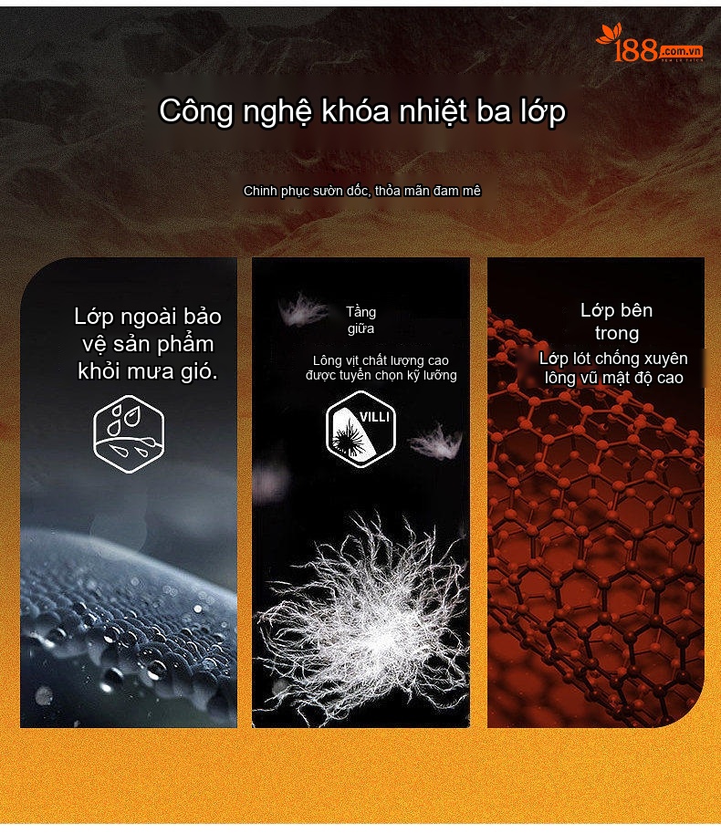 Áo khoác phao nam lông vũ 3 trong 1 có mũ trùm đầu chống gió giữ ấm chi tiết 7