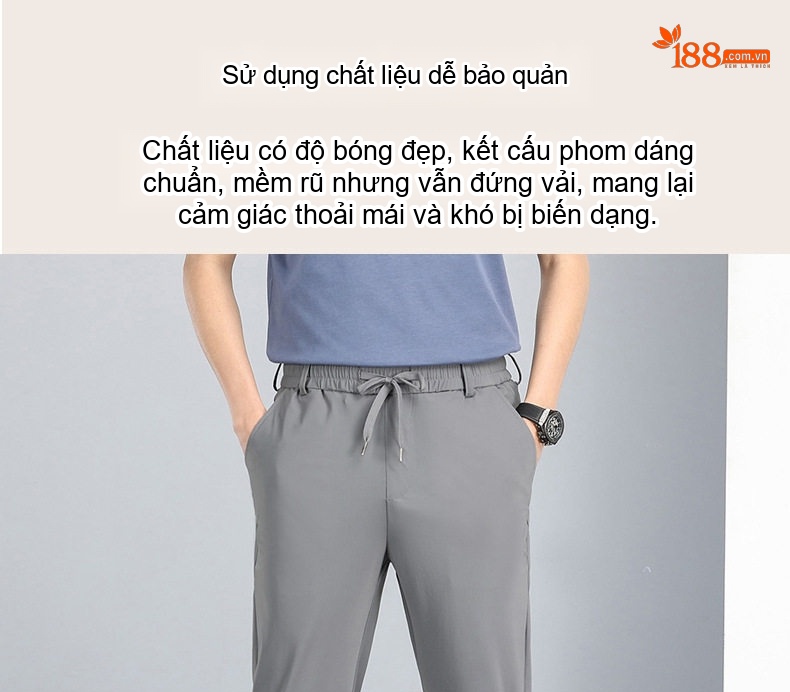 Quần Dài Nam Ống Đứng Dáng Suông Thoáng Khí Co Giãn Màu Đen, Xám chi tiết 9
