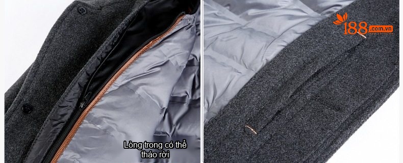 Áo Khoác Dạ Nam Lông Cừu Áo Khoác Lót Lông Vũ Ấm Áp Màu Xám, Xanh Navy chi tiết 20