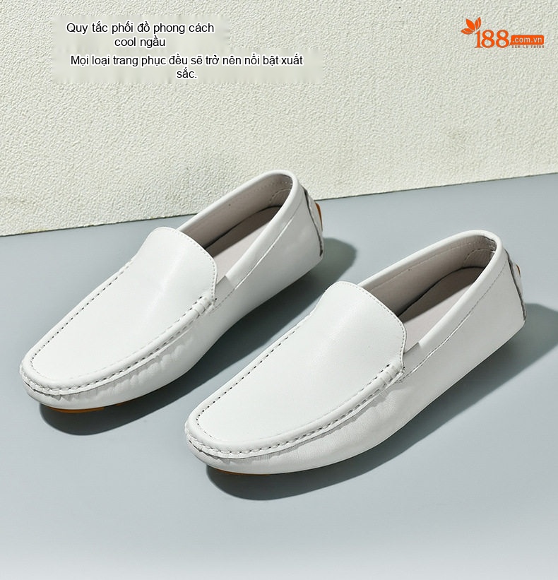 Giày Lười Nam Da Thật Lót Lông Chiều Cao Đế Khoảng 2cm Màu Đen, Nâu, Xanh, Trắng... chi tiết 2