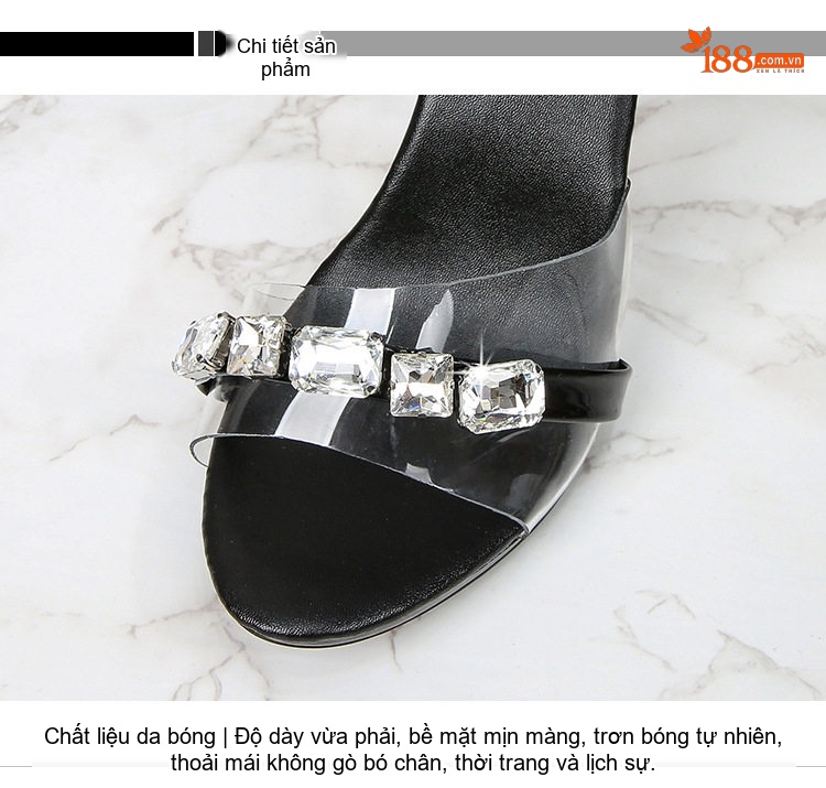 Giày Sandal Cao Gót Nữ Quai Trong Suốt Đính Đá Gót Cao 11cm Màu Đen, Đỏ, Bạc, Vàng... chi tiết 3
