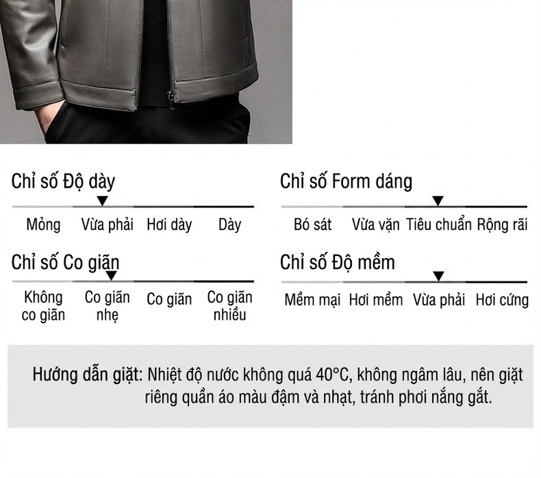 Áo Khoác Da Nam Lót Lông Cổ Bẻ Khóa Kéo Phong Cách Doanh Nhân Màu Đen, Nâu, Xám chi tiết 5