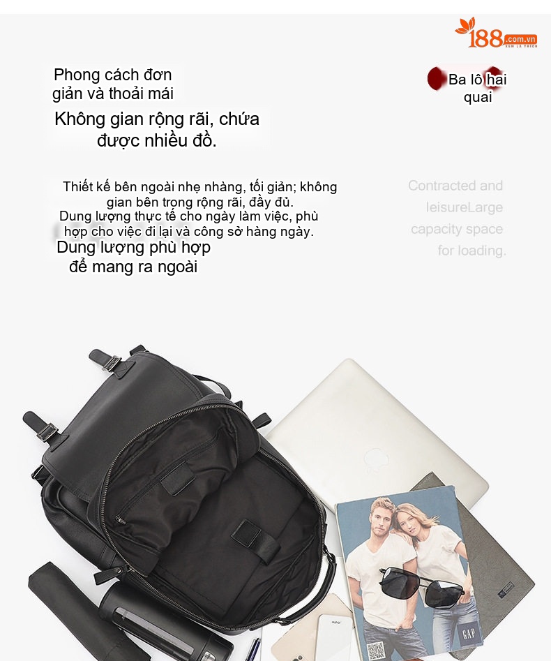 Balo Đựng Laptop Nam Da Thật Phong Cách Thời Trang Công Sở Màu Đen chi tiết 6