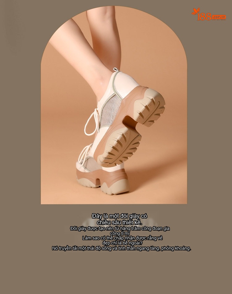 Giày Sneaker Nữ Dây Buộc Đế Bệt Chiều Cao Đế Khoảng 10cm Màu Trắng, Nâu, Đen chi tiết 1