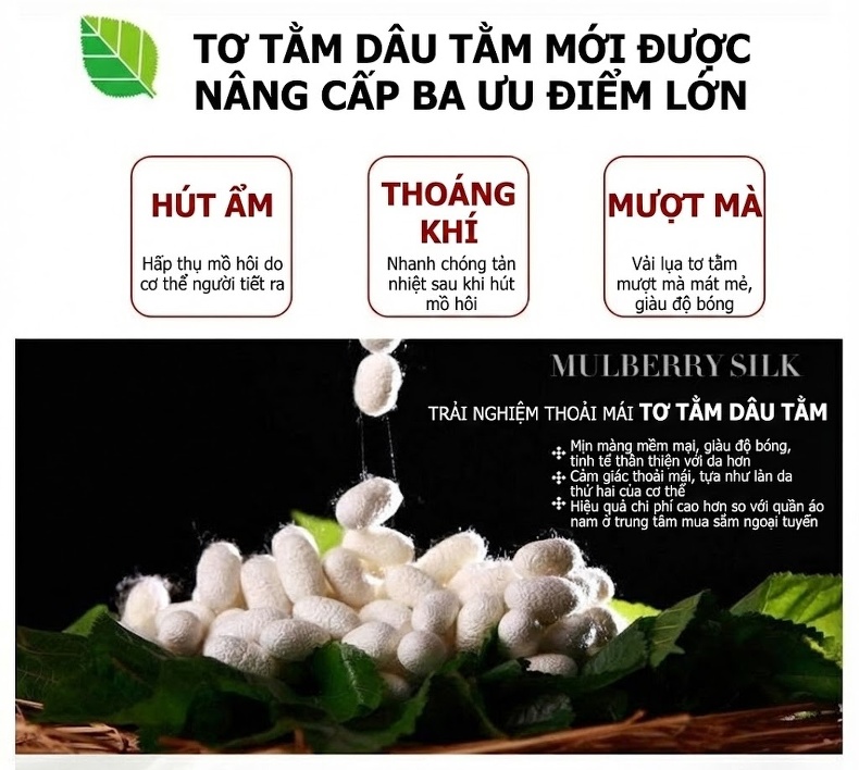 Áo Polo Nam Tay Ngắn Lụa Tơ Tằm Trung Niên Form Rộng Thoải Mái Màu Đen, Trắng, Xanh Navy chi tiết 3