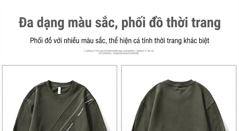 Áo Thun Tay Dài Nam Cổ Tròn Oversize Phong Cách Nhật Bản Màu Đen, Nâu, Xám, Xanh... chi tiết 8