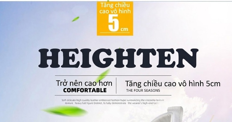 Giày Thể Thao Nam Da Bóng Chiều Cao Đế 5cm Màu Trắng, Đen chi tiết 5