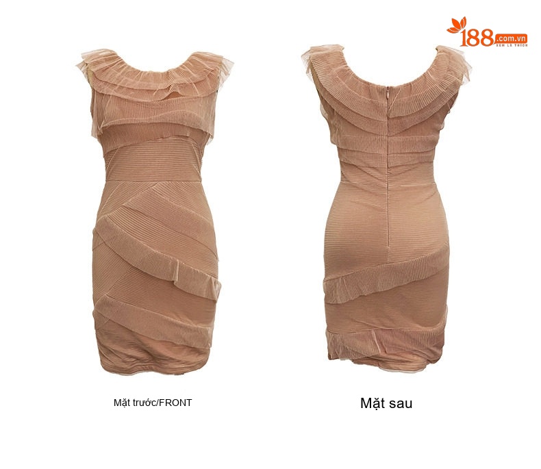 Váy Ôm Body Nữ Dệt Kim Cổ Tròn Viền Bèo Nhún Màu Hồng chi tiết 6