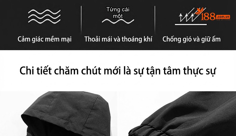 Áo khoác gió chống thấm nước có mũ trùm đầu phong cách outdoor chi tiết 7