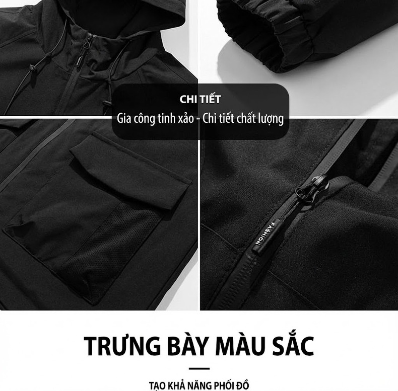 Áo khoác gió chống thấm nước có mũ trùm đầu phong cách outdoor chi tiết 8