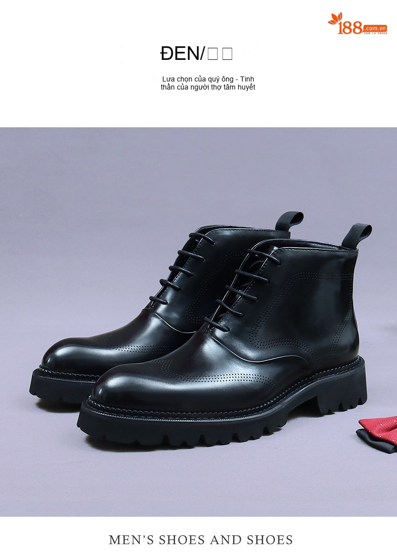 Giày Boot Martin Nam Da Bò Cao Cổ Phong Cách Anh Quốc Chiều Cao Đế Khoảng 3.5cm Màu Đen, Nâu chi tiết 4