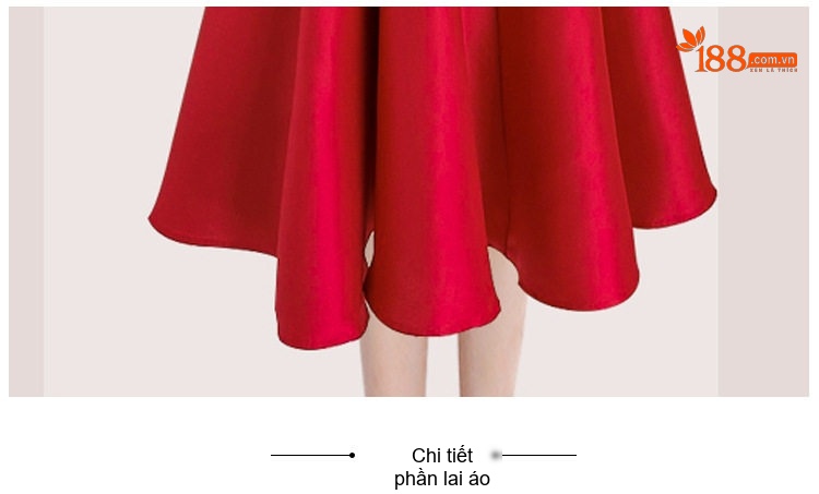 Váy Dự Tiệc dáng chữ A Tay Bồng Cổ chữ Vuông Phong Cách Pháp Màu Đỏ chi tiết 6