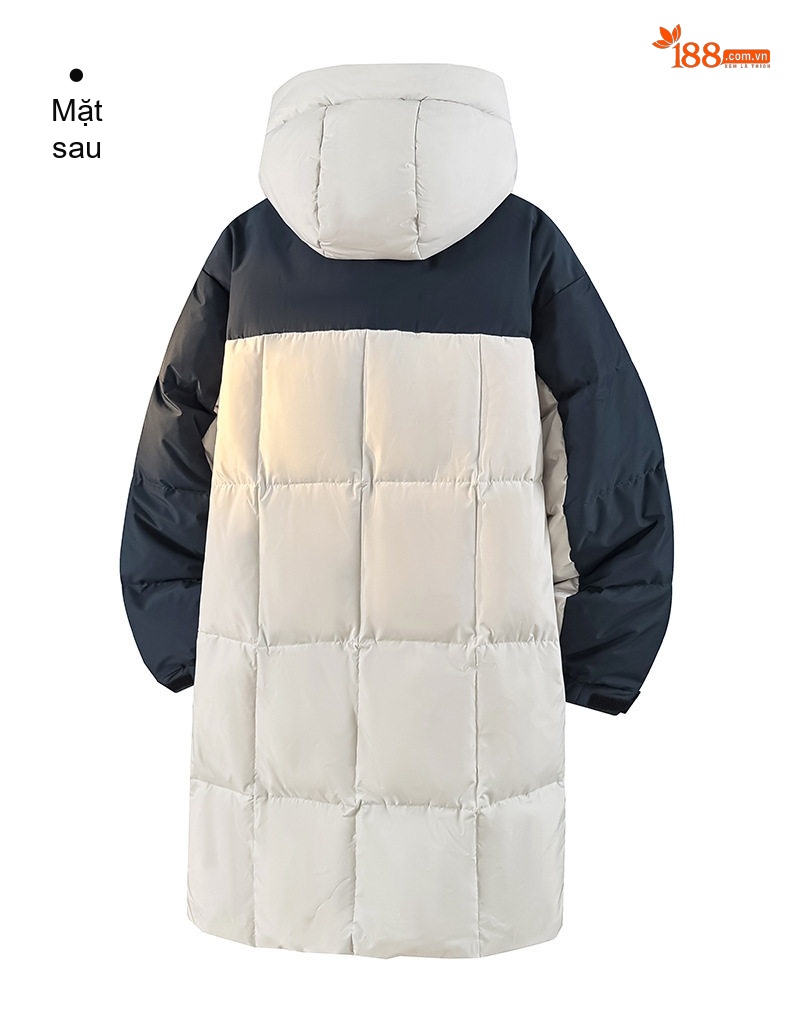 Áo Phao Dáng Dài 90% Lông Vịt Trắng Mũ Trùm Đầu Dày Dặn Phong Cách Unisex Màu Đen, Trắng, Xanh Navy chi tiết 17