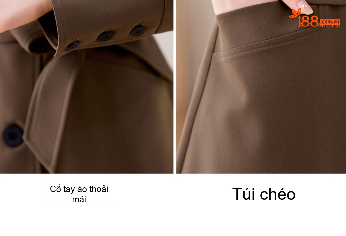 Áo Khoác Gió Nữ Dáng Dài Vừa Phong Cách Hàn Quốc Thanh Lịch Màu Nâu chi tiết 33