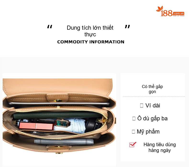 Túi Đeo Vai Nữ Phối Màu Da Bóng Cao Cấp, Túi Xách Tay Đeo Chéo Tiện Dụng Màu Be, Nâu, Đen chi tiết 9