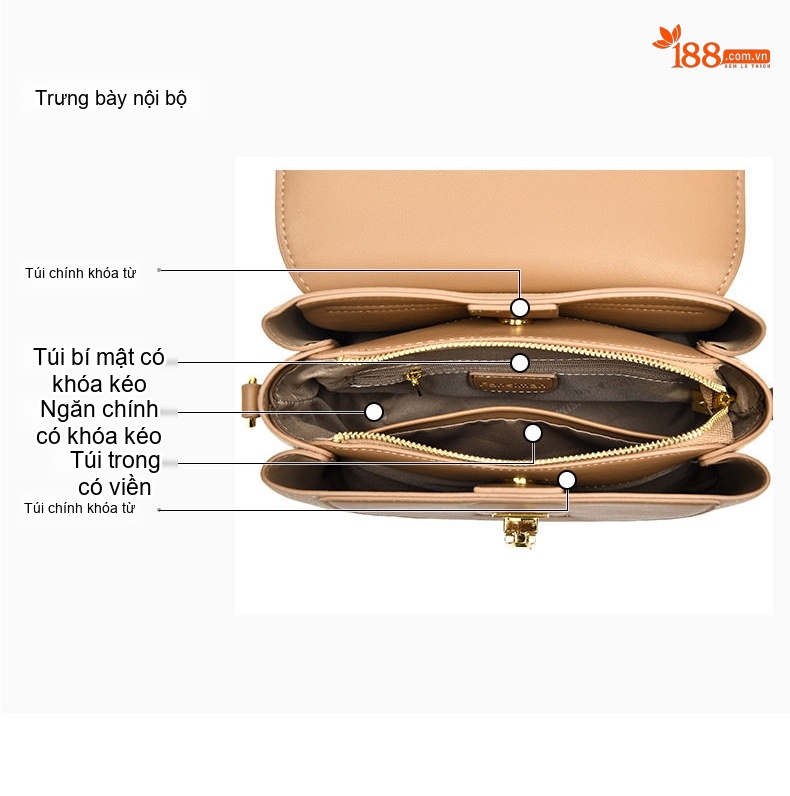 Túi Đeo Vai Nữ Phối Màu Da Bóng Cao Cấp, Túi Xách Tay Đeo Chéo Tiện Dụng Màu Be, Nâu, Đen chi tiết 10