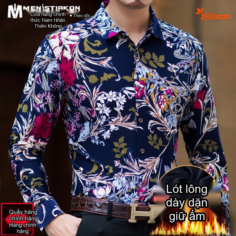 Áo Sơ Mi Dài Tay Nam Trung Niên Họa Tiết Hoa Mùa Xuân Mỏng Thoáng Mát Co Giãn Màu Xanh Navy, Đỏ, Trắng, Vàng...