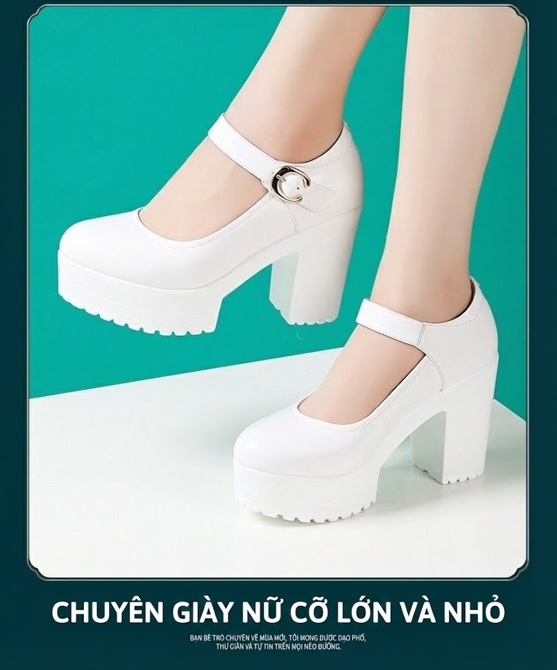 Giày Cao Gót Nữ Quai Ngang Da Bóng Chiều Cao Đế Khoảng 8cm Màu Đen, Trắng chi tiết 12