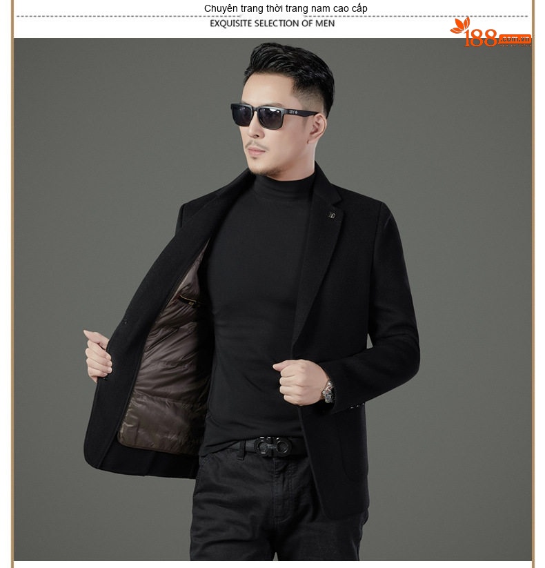 Áo Khoác Blazer Nam Hai Mặt Lông Cừu Áo Phao Lót Lông Vũ Có Thể Tháo Rời Màu Đen, Nâu, Xám chi tiết 31