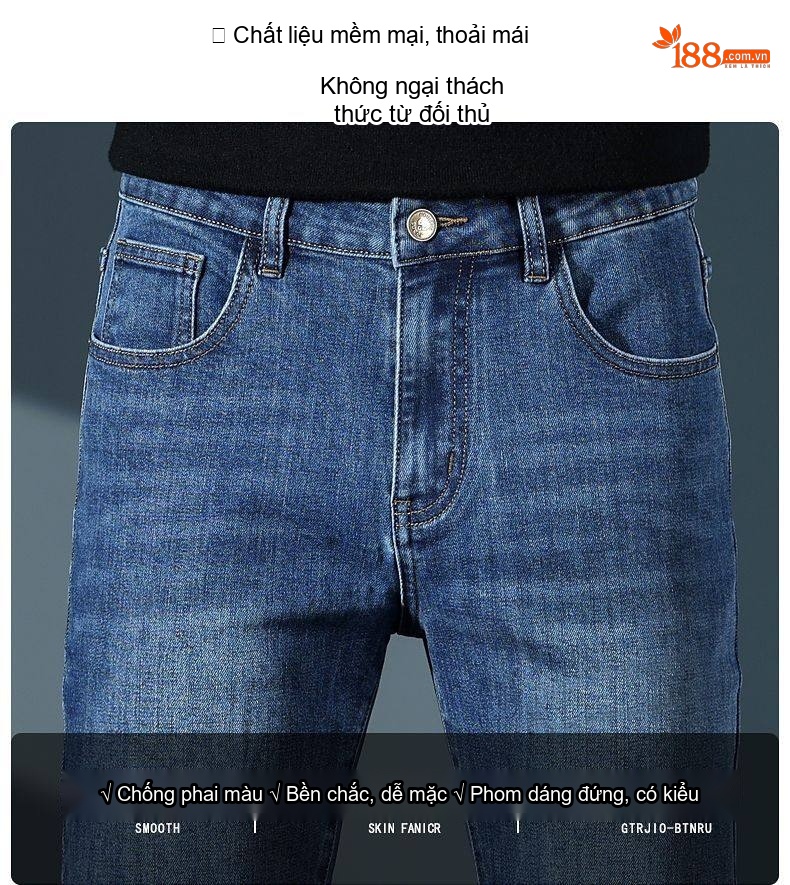 Quần Jean Nam Ống Đứng Co Giãn Dáng Ôm Cao Cấp Màu Xanh Đen chi tiết 6