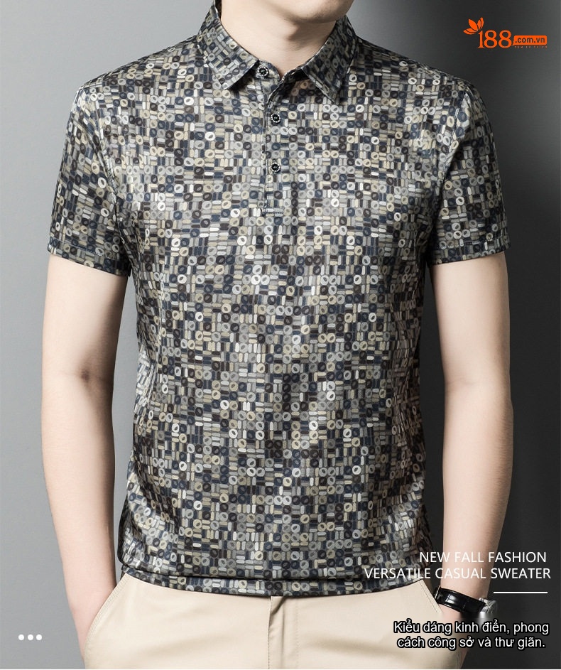 Áo Thun Nam Tay Ngắn Trung Niên Cotton Lụa Họa Tiết chi tiết 1