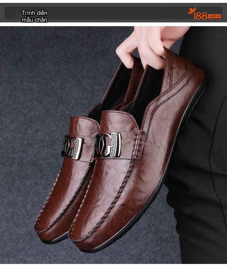 Giày Lười Nam Da Thật Thoáng Khí Chiều Cao Đế Khoảng 1cm Màu Đen, Nâu chi tiết 15