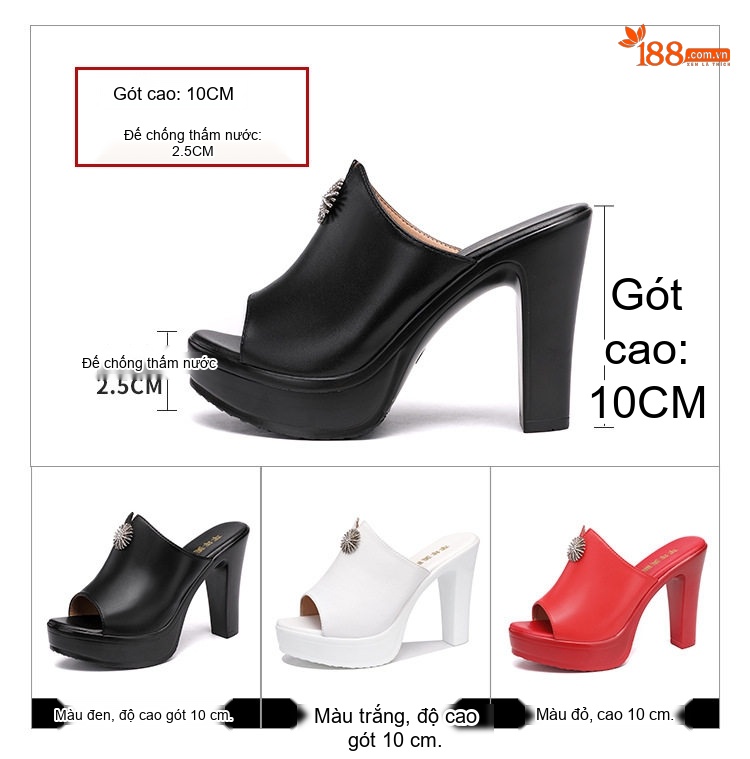 Dép Sục Nữ Hở Mũi Da Bò Đế Xuồng Quai Ngang Chiều Cao Đế 10cm Màu Đen, Trắng, Đỏ chi tiết 4