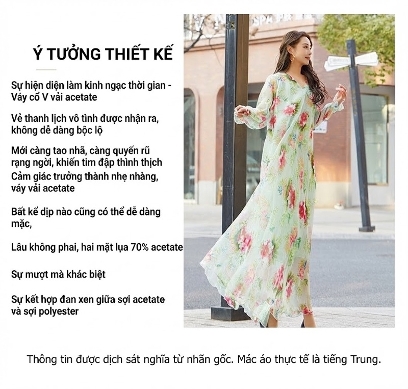 Váy Maxi Tay Dài Voan Hoa Họa Tiết Vintage Đi Biển Mùa Hè Màu Xanh, Hồng chi tiết 2