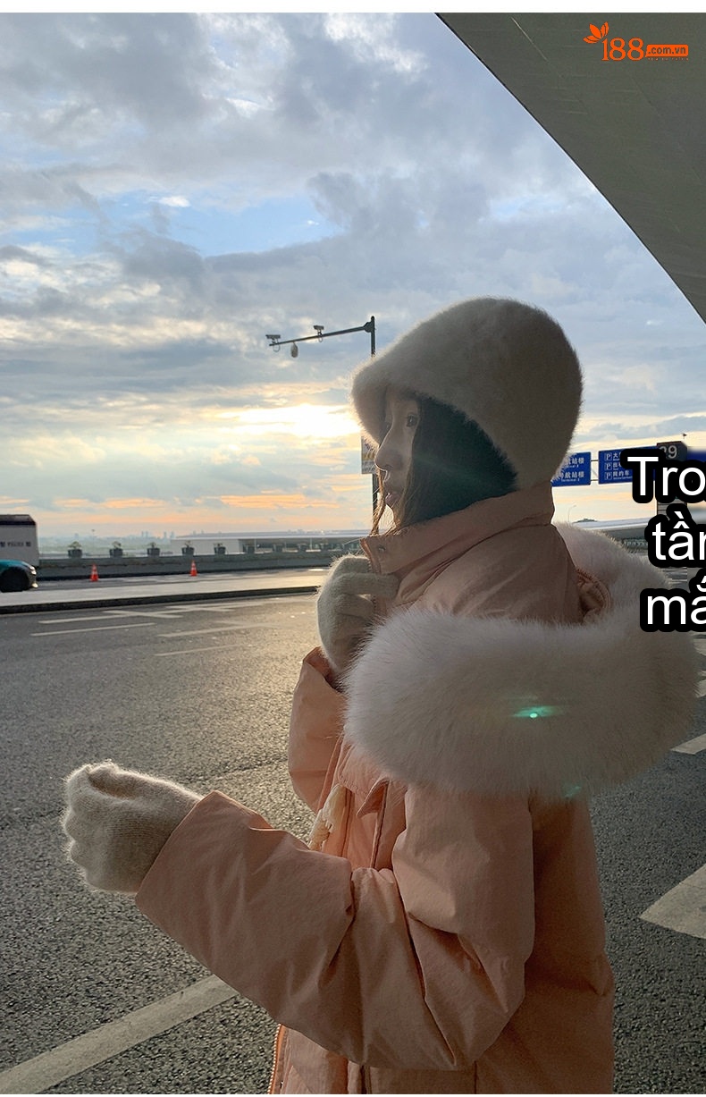 Áo Khoác Phao Nữ Dáng Dài Vừa Vặn Cúc Sừng Lót Lông Giả Màu Đen, Hồng, Vàng... chi tiết 23