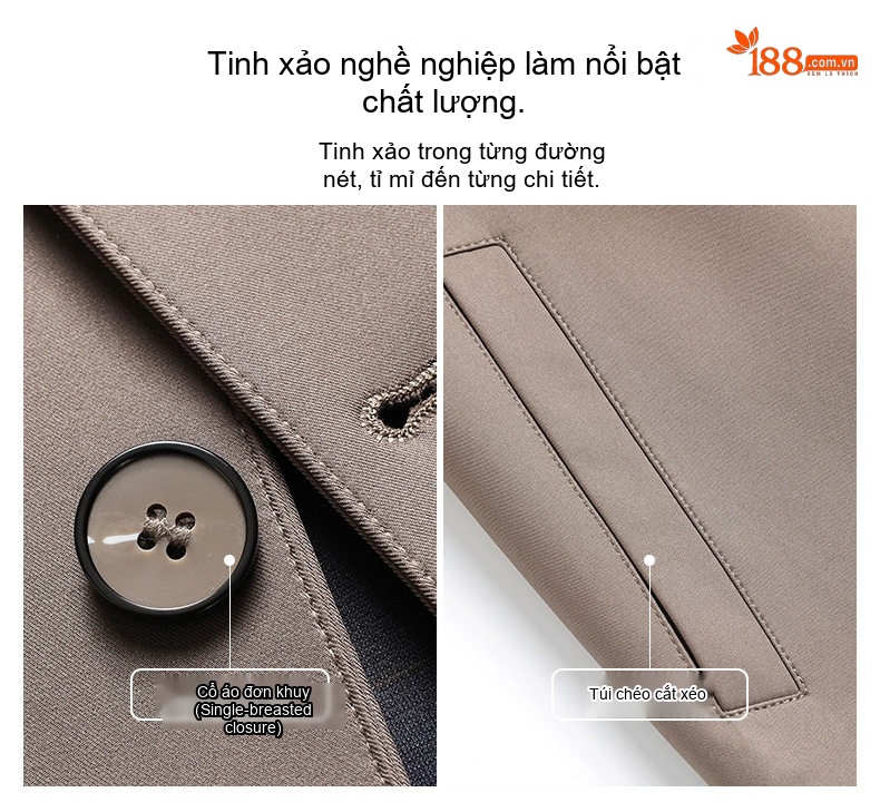 Áo Khoác Nam Vải Chéo Cotton Dáng Dài Vừa Khuy Cài Màu Nâu, Xanh Navy chi tiết 6