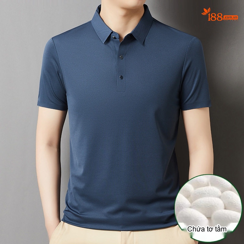 Áo Polo Nam Tay Ngắn Lụa Tằm Mùa Hè Form Rộng Màu Xanh Dương, Xanh Navy, Đỏ Rượu, Xám...