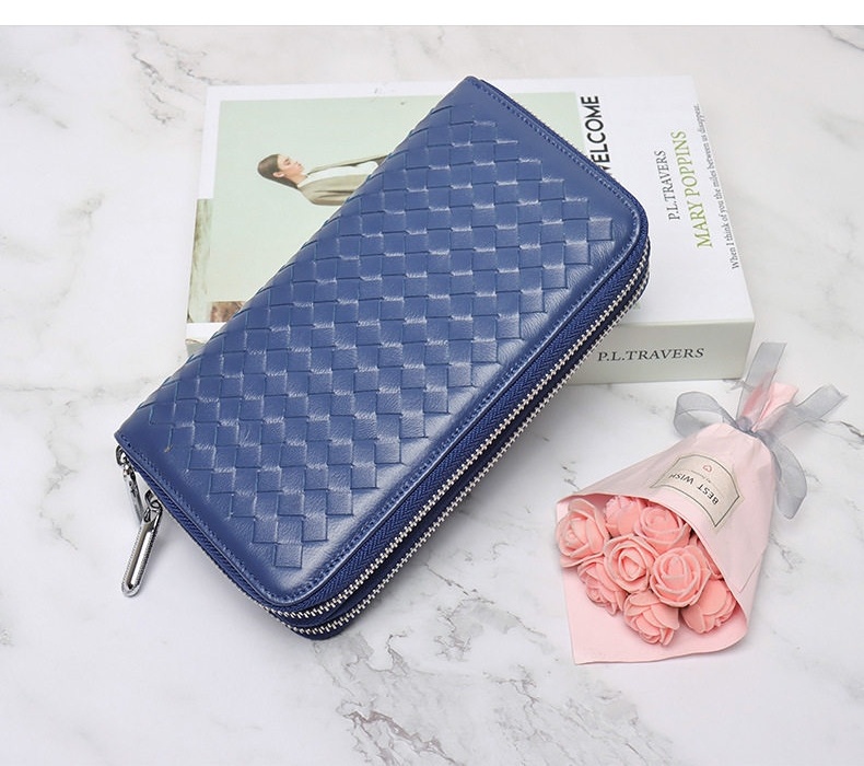 Ví Dài Nữ Da Cừu Thật Thủ Công Đan Móc Phong Cách Vintage Nhiều Ngăn Màu Đen, Hồng, Xanh Dương chi tiết 22