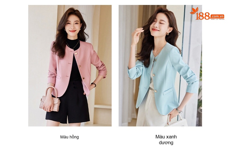Áo Khoác Blazer Nữ Phong Cách Hàn Quốc Công Sở Thanh Lịch Màu Hồng, Kem, Xanh, Vàng chi tiết 13