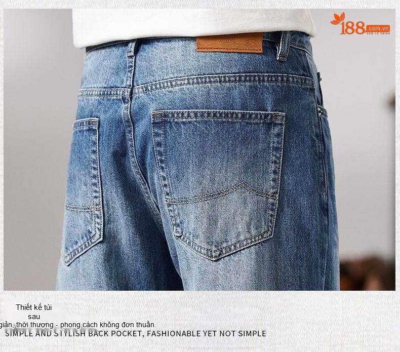 Quần Jean Nam Ống Đứng Dáng Rộng Cổ Điển Cao Cấp Màu Xanh Dương chi tiết 9