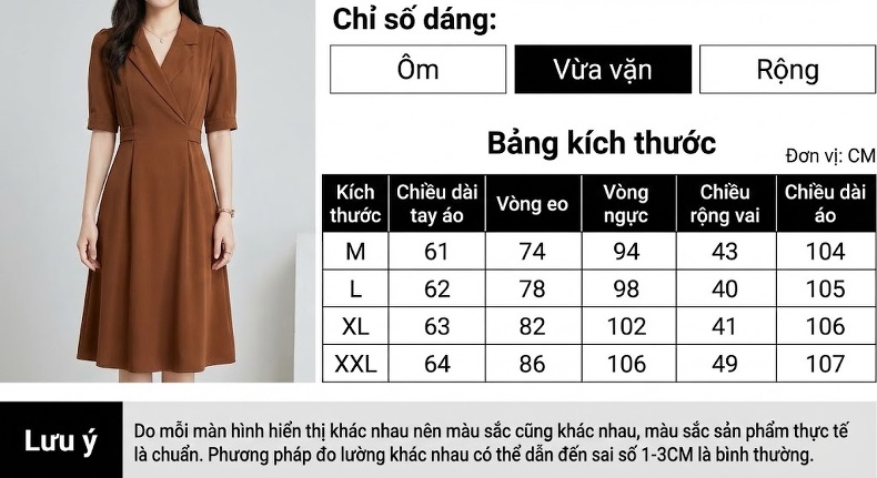Váy Suông Dáng Dài Nữ Cổ Sơ Mi Phong Cách Hàn Quốc Thanh Lịch Màu Đen, Nâu chi tiết 6