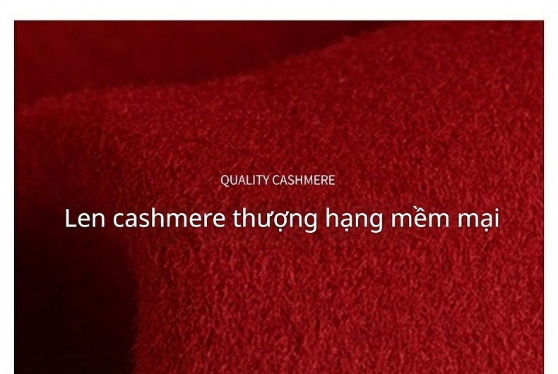 Áo Khoác Gile Nữ Khuy Cài Cổ Điển Vải Lông Cừu Hai Mặt Ngắn Màu Đỏ chi tiết 3