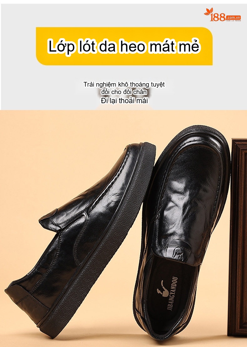 Giày Lười Nam Da Bò Mềm Chiều Cao Đế Khoảng 3cm Màu Đen, Nâu chi tiết 4