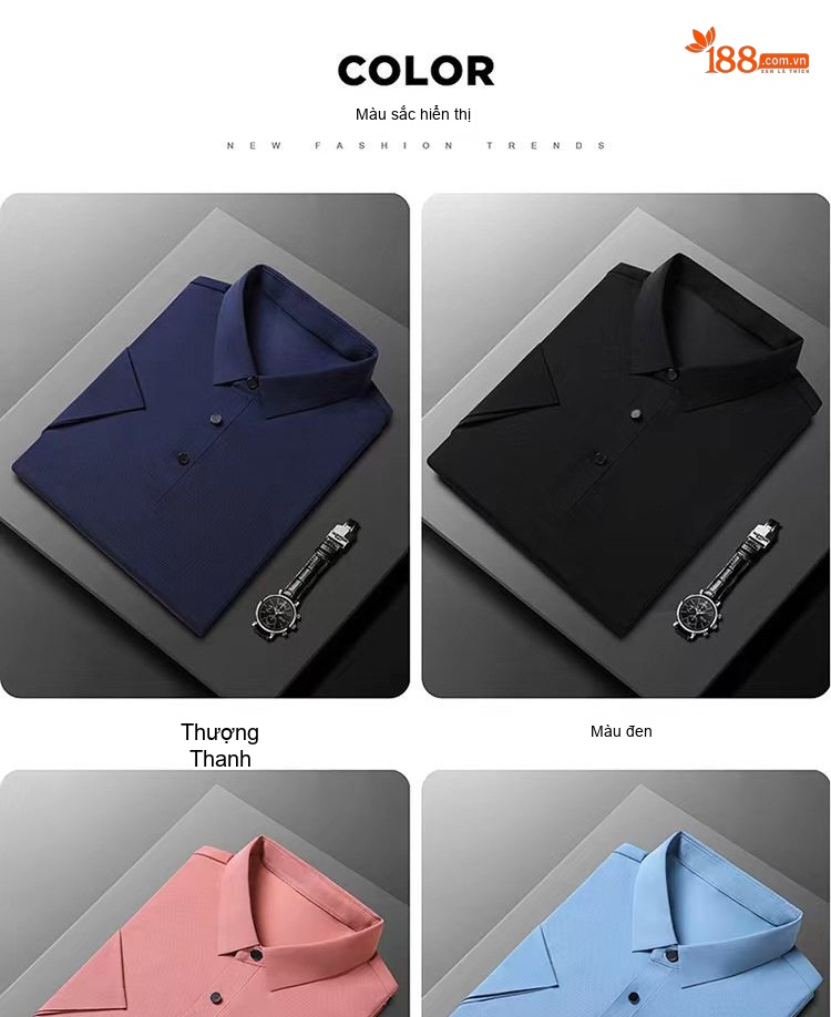 Áo Polo Nam Lụa Tằm Cao Cấp Form Rộng Chống Nhăn Màu Đỏ Cam, Trắng, Xanh Da Trời, Xanh... chi tiết 9