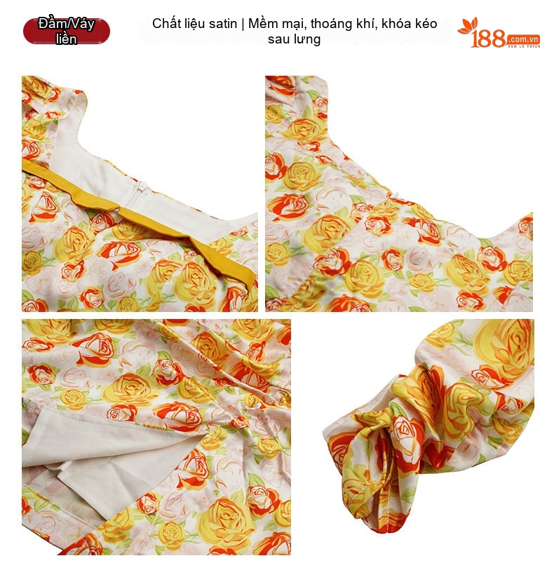 Váy Liền Thân Nữ In Hoa Hồng Dáng Ôm Che Bụng Tay Dài Phong Cách Tiểu Thư chi tiết 4