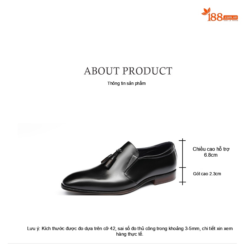 Giày Lười Nam Da Bò Lót Da Thật Chiều Cao Đế Khoảng 3cm Màu Đen, Nâu chi tiết 5