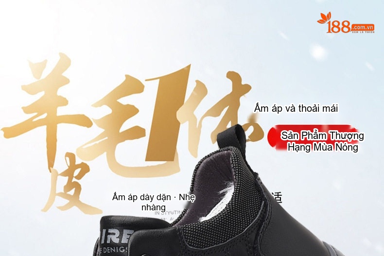 Giày Boot Nam Cao Cổ Lót Lông Cừu Giữ Ấm Chiều Cao Đế Khoảng 4cm Màu Đen chi tiết 1