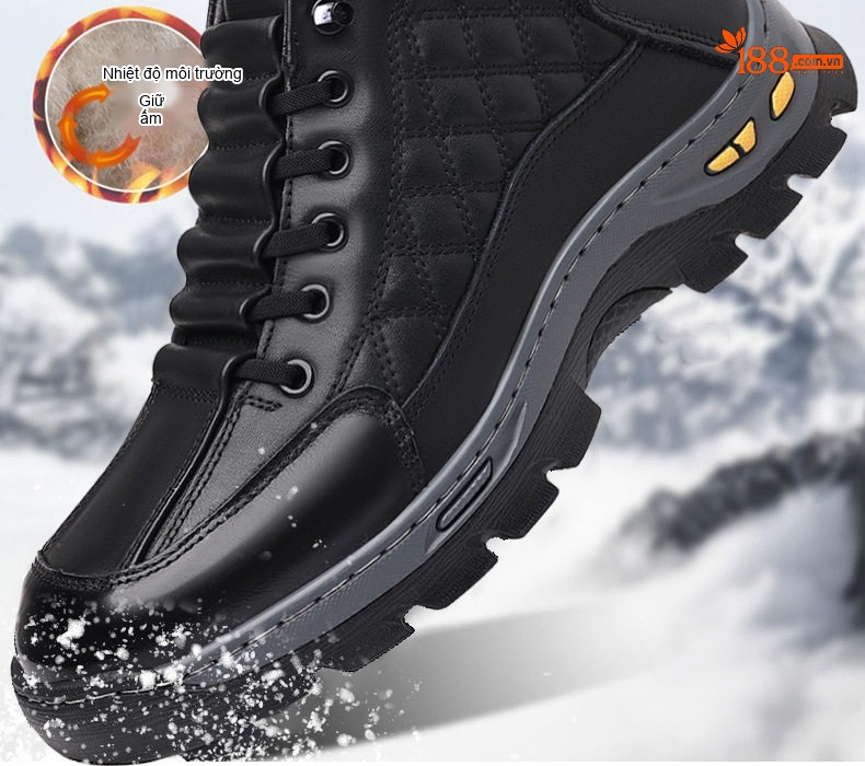 Giày Boot Nam Cao Cổ Lót Lông Cừu Giữ Ấm Chiều Cao Đế Khoảng 4cm Màu Đen chi tiết 2