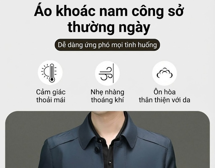 Áo Khoác Gió Nam Trung Niên Dáng Dài Vừa Cổ Bẻ Màu Đen, Xám, Xanh Navy chi tiết 1