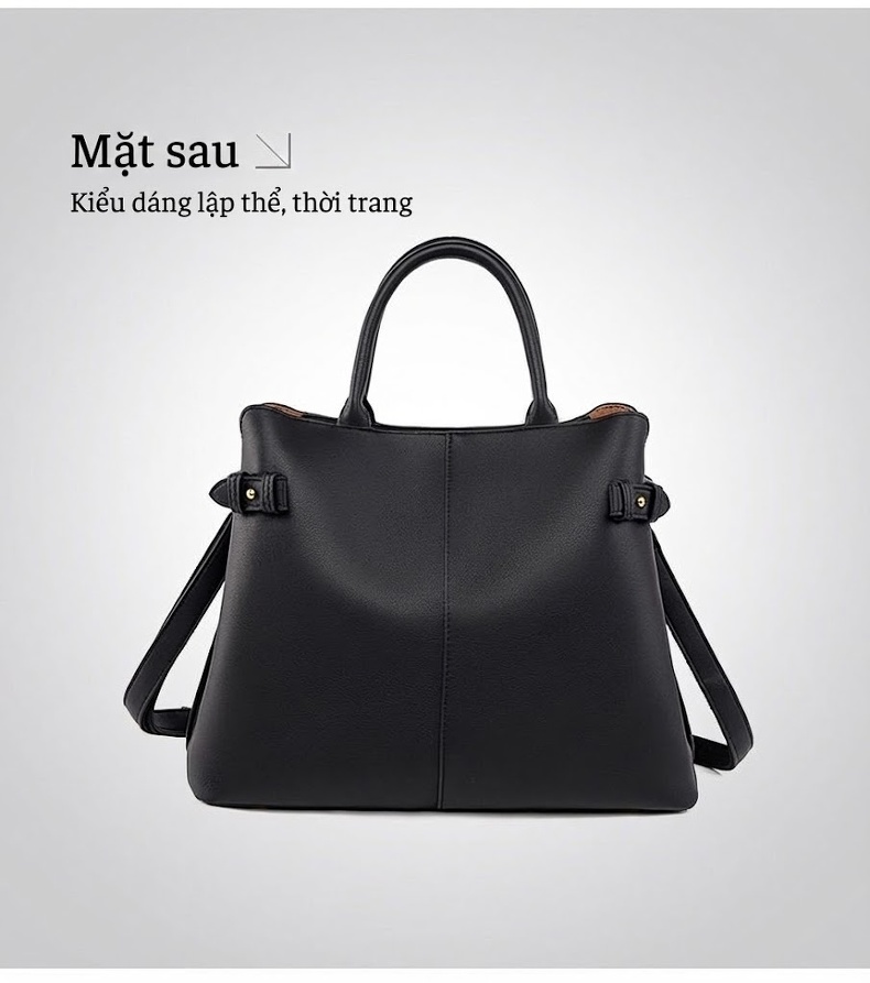 Túi Tote Nữ Da Mềm Cao Cấp Đa Ngăn Phong Cách Thời Trang Công Sở Màu Đen, Đỏ Rượu, Kem chi tiết 21