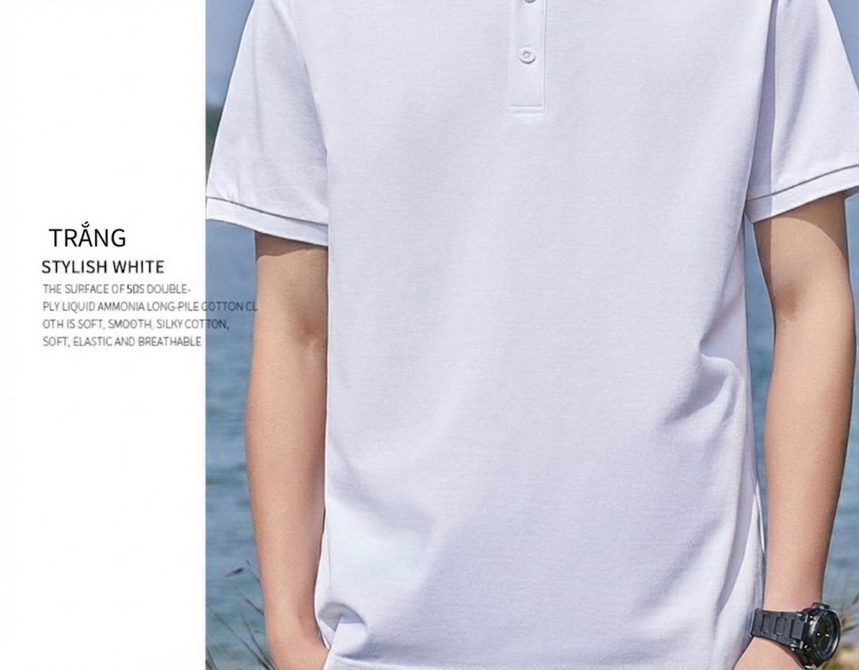 Áo Polo Nam Tay Ngắn Cotton Pima, Vải Mesh Thoáng Khí Màu Đen, Xám chi tiết 20
