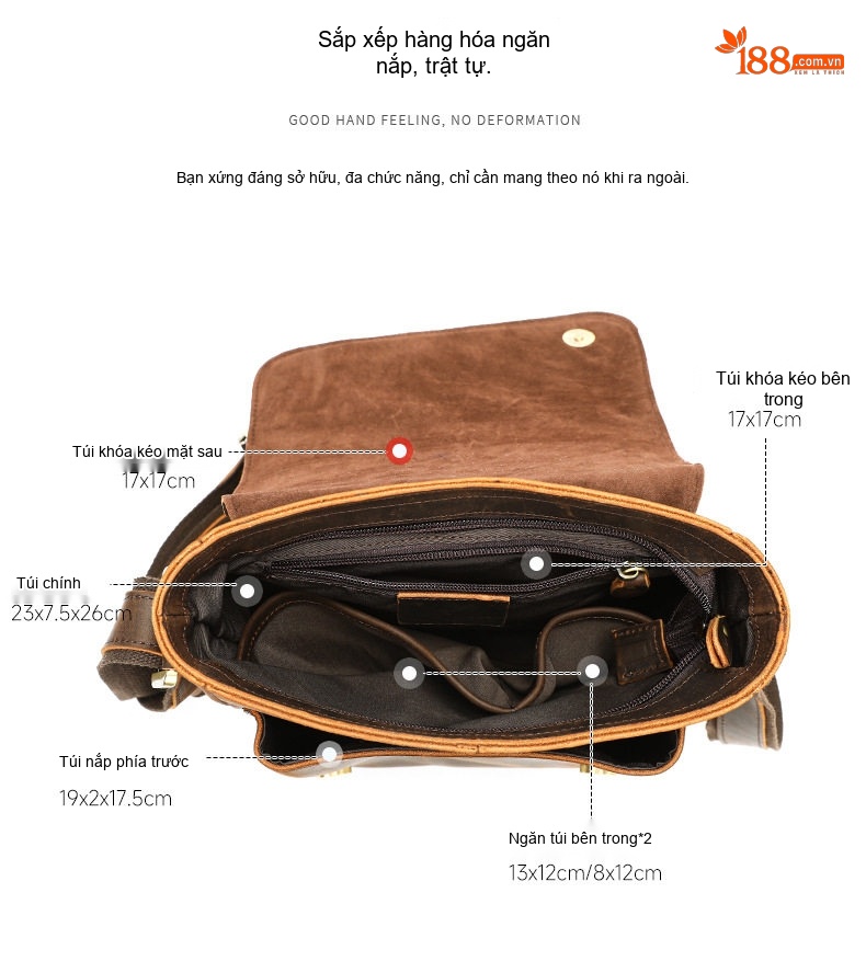Túi Đeo Vai Nam Da Mộc Kiểu Dáng Postman Nắp Gập Cao Cấp Màu Nâu chi tiết 9