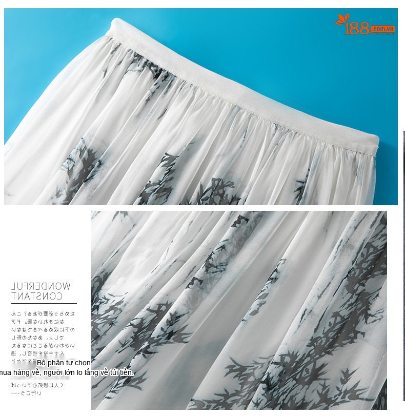 Chân Váy Midi Nữ Lụa Tơ Tằm Họa Tiết Bohemian Cạp Cao Màu Trắng chi tiết 10