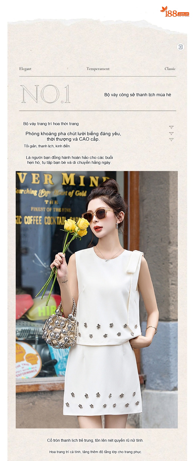 Set Bộ Áo Không Tay Và Chân Váy Ngắn Phong Cách Tiểu Thư Thanh Lịch Màu Trắng, Đen chi tiết 6