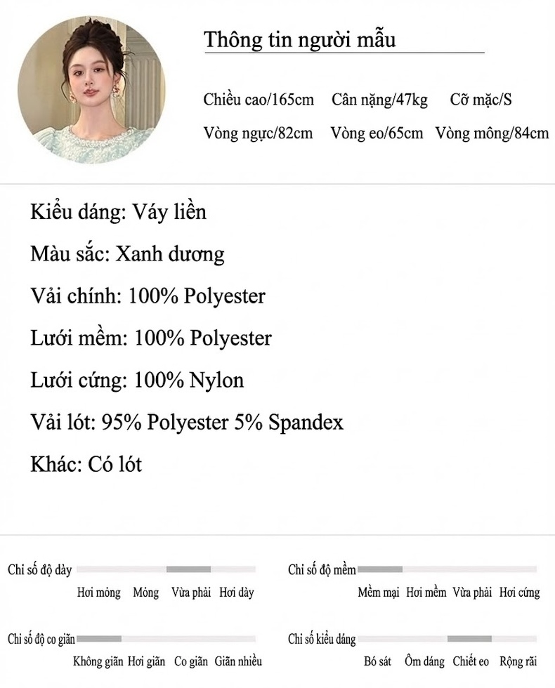 Váy Lễ Phục Nữ Tay Bồng Dáng Dài Xòe Eo Màu Xanh chi tiết 2